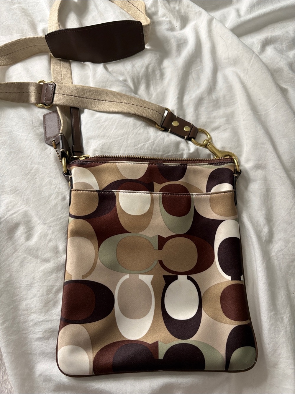 Coach Brown Multi Canvas Crossbody with Adjustable Strap